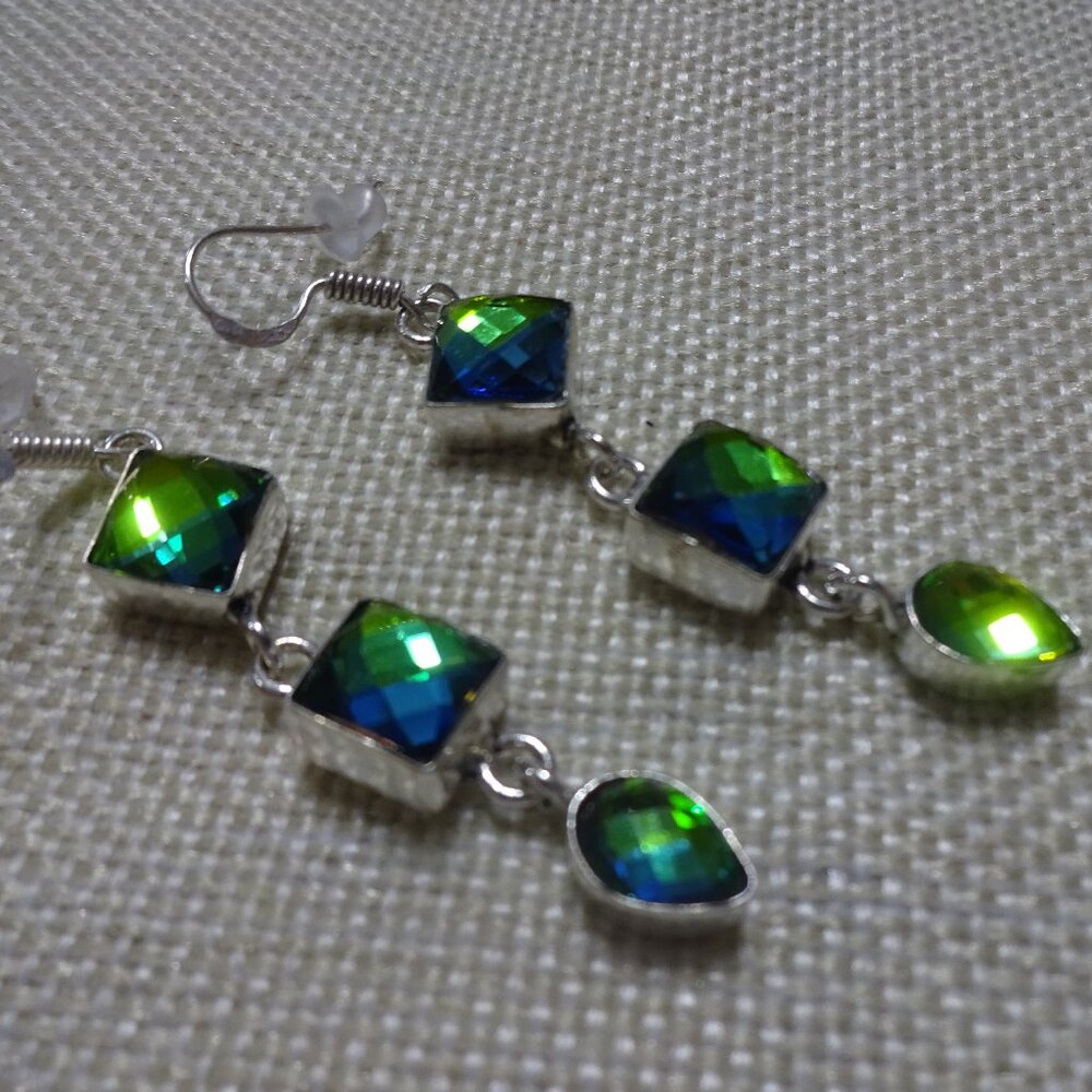 Beautiful RAINBOW FISH TITANIUM Handmade Silver Dangle Earrings #989B